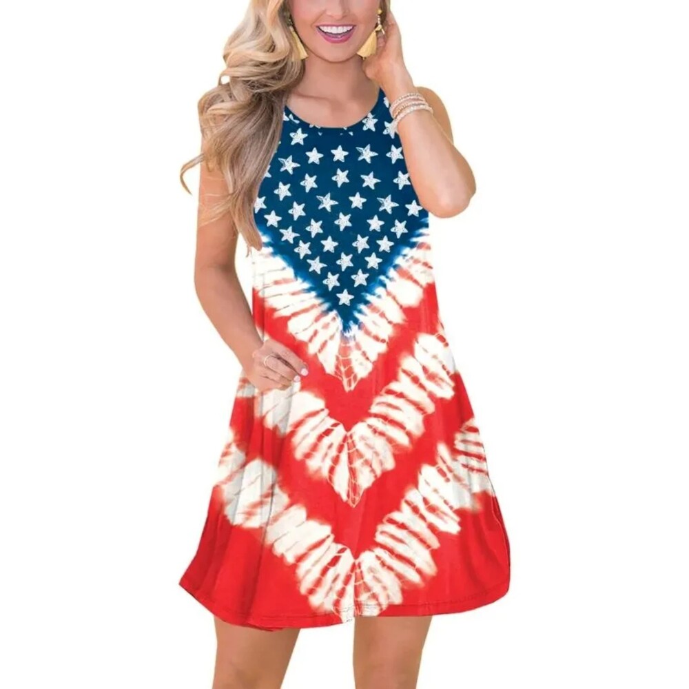Spadehill Flag Summer Casual Beach Dress with Pockets Sz M